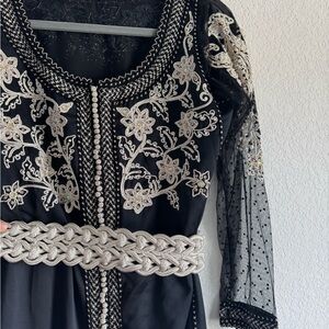 Elegant Black and Silver Embroidered Caftan